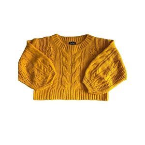 Lulus Women's Yellow Cable Knit Cropped Sweater Size M Balloon Sleeve